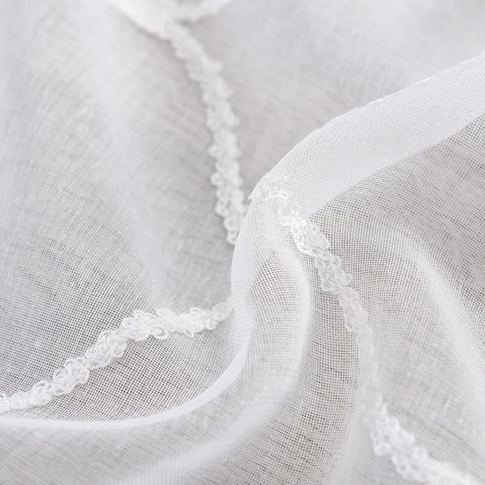 Sheer Curtains White 63 Inches Embroidered Wave Diamond, Rod Pocket Voile Drapes - Image 7