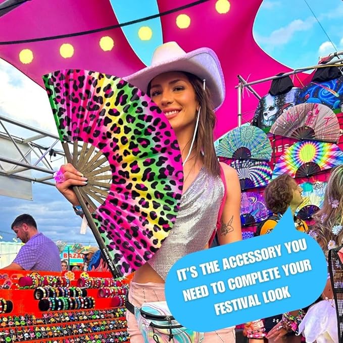 Kandies World UV Reactive Custom Festival Folding Hand Fan - Image 3