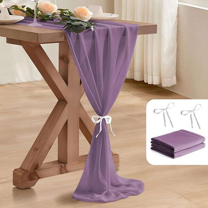 2 Pack 10 Ft Chiffon Table Runner Lavender Gauze Long Table Runners 27x120 by BEELIFY