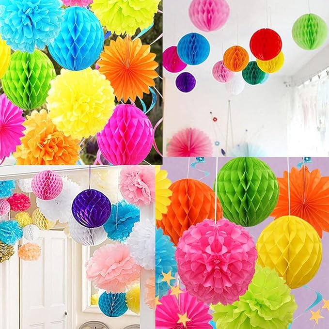 8pc Honeycomb Balls Party Decorations 6''8''10''12''Tissue Paper Pom Poms - Image 5