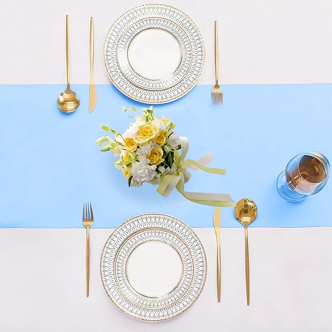 SHEJIZE 2 Pack Light Blue Satin Table Runner 12x108 Inches Long, Bright Silky - Image 4