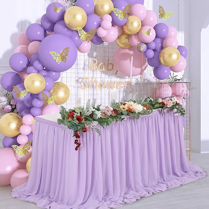 QueenDream Lavender Chiffon Table Skirt 6ft - Image 8