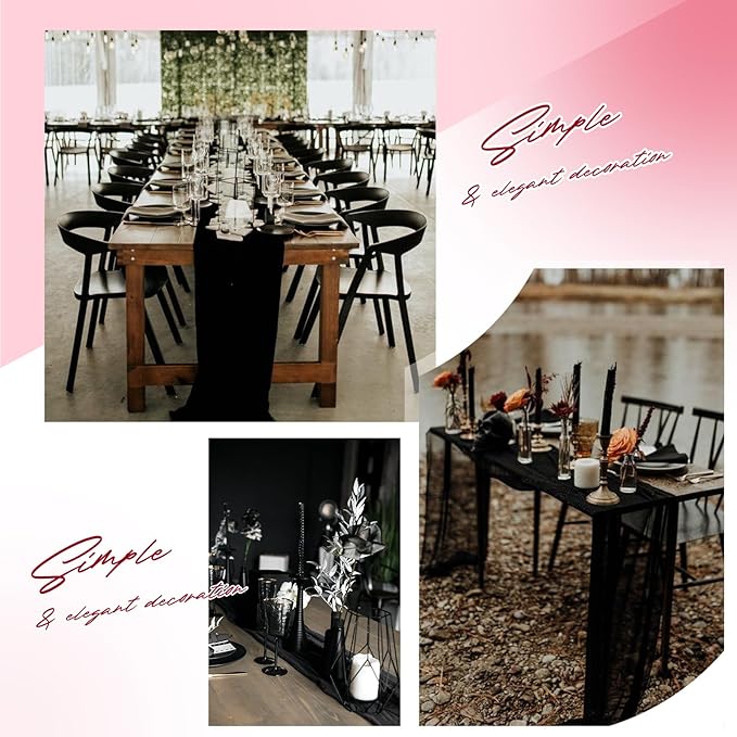 Aktor 12 Pack Black Table Runner Boho Cheesecloth Table Runner Semi Sheer Gauze - Image 6