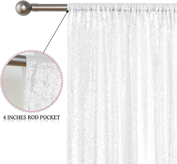 Sugargirl White Sequin Backdrop Curtain 2 Panels 2FTx8FT Glitter White - Image 4