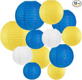 12Pcs Blue and Yellow Party Decorations Hanging Round Paper Lanterns Assorted by Peywot