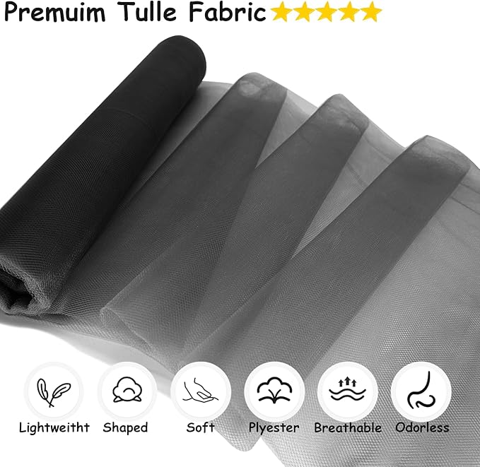 Black Tulle Fabric Rolls, 54 Inch by 10 Yards Tulle Ribbon - Image 2