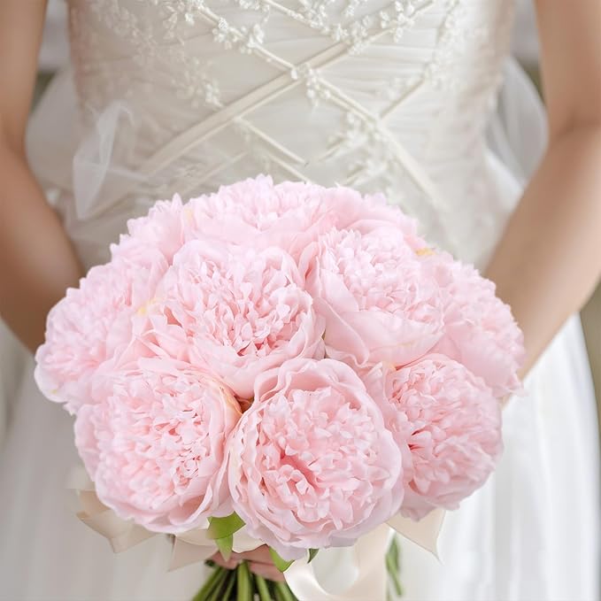 U'Artlines 20 Heads Artificial Peony Silk Flower Leaf Home Office Wedding Party - Image 8