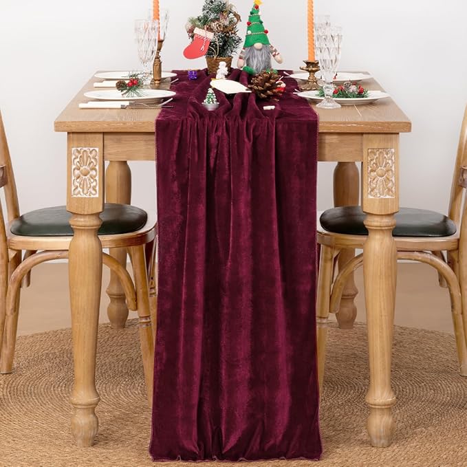 MLMC 2 Pack Burgundy Velvet Table Runner 10ft Elegant Luxury Wine Red Velvet - Image 3
