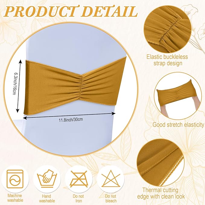 Moukeren 100 Pcs Spandex Chair Sashes Bows Bands Slider Sashes - Image 3