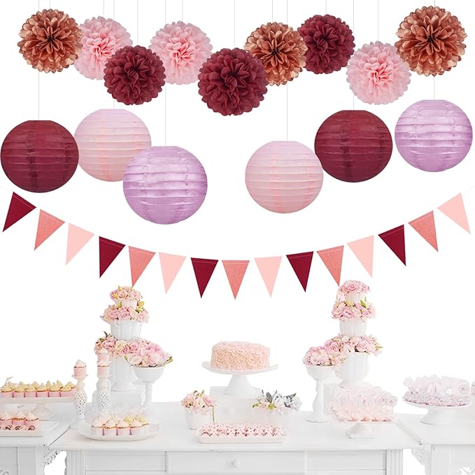 Rose-Gold Pink Burgundy Party Decorations - Image 5