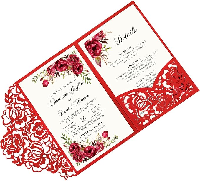 DORIS HOME 50pcs Laser Cut Wedding Invitations by DorisHome