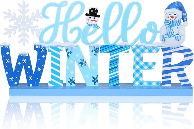 Winter Metal Sign Hello Winter Table Decor Christmas Tiered Tray Decor by thebeautifuldecoryouwant