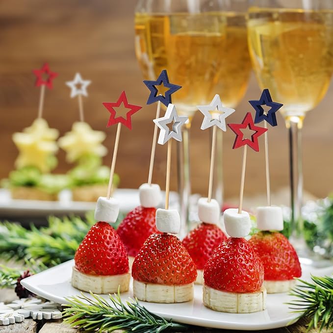 Minisland Mixed Red Blue White Star Cocktail Picks, 5.5 Inch Long Bamboo Fancy - Image 5