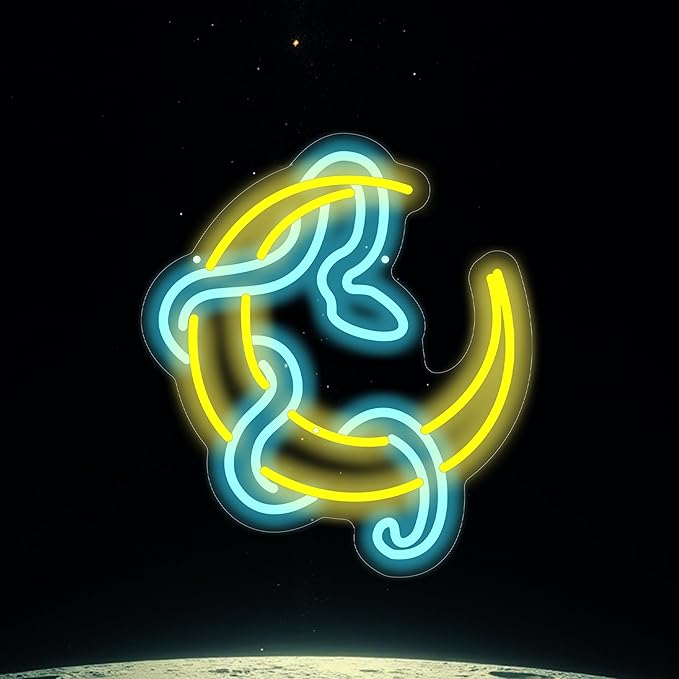 Snake on Moon Neon Sign, Animal Neon Sign, Neon sign Art Bedroom, Snake wall by Mingxigo