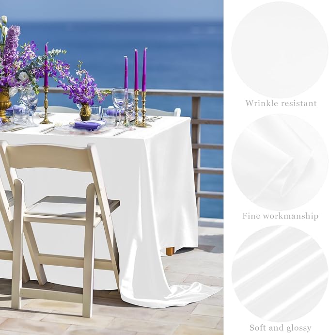 TURSTIN 1 Pack White Satin Tablecloth 102 x 58 Inch Overlay Satin Table Cover - Image 3