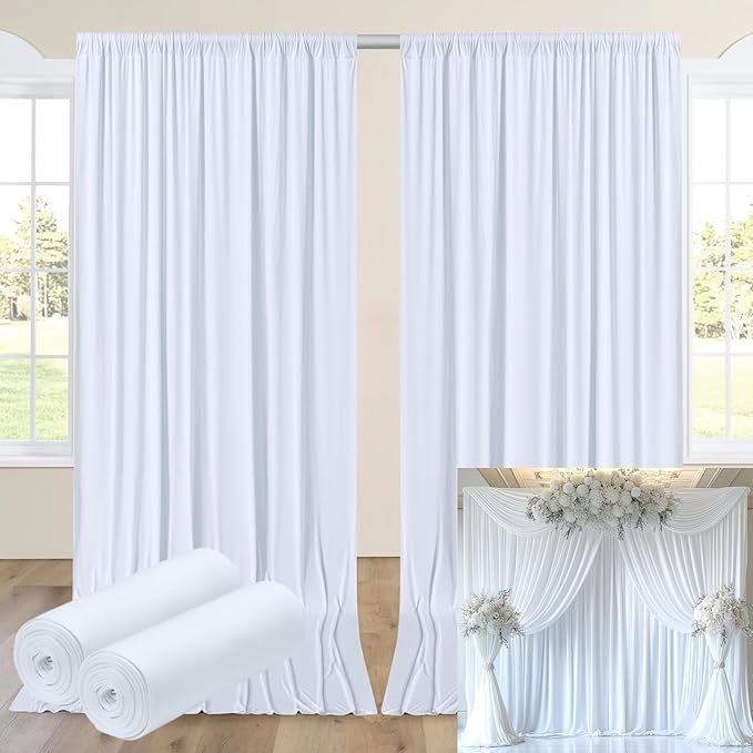 10ftx14FT Wrinkle Free White Backdrop Curtain, 2 Panels 14FT Height White - Image 6