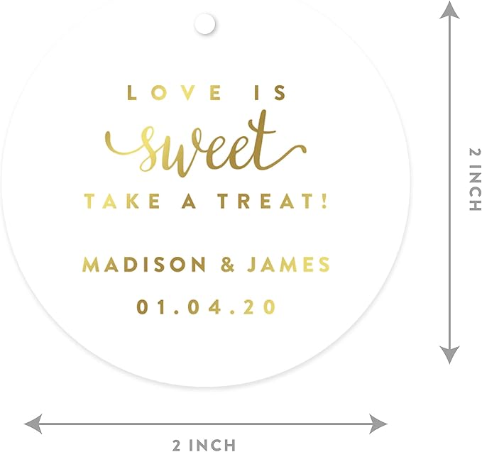 Andaz Press Personalized Round Circle Wedding Gift Tags, Metallic Gold Ink - Image 6