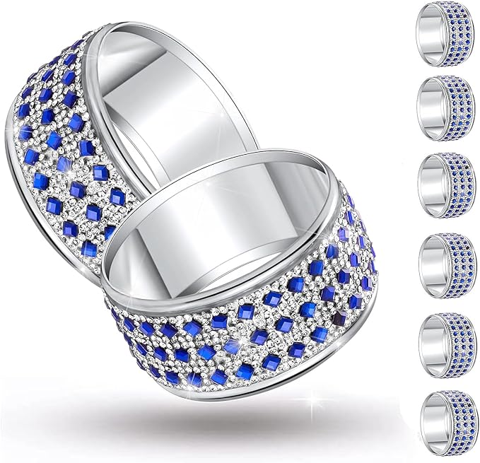Rhinestone Napkin Ring Diamond Napkin Rings Stainless Steel Blue Crystal Napkin by RAYYXP