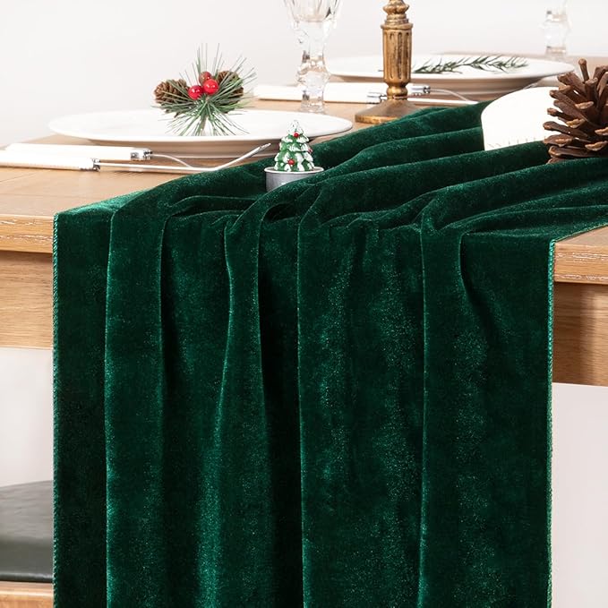 MLMC 2 Pack Emerald Green Velvet Table Runner 10ft Luxury Dark Green Velvet by MLMC