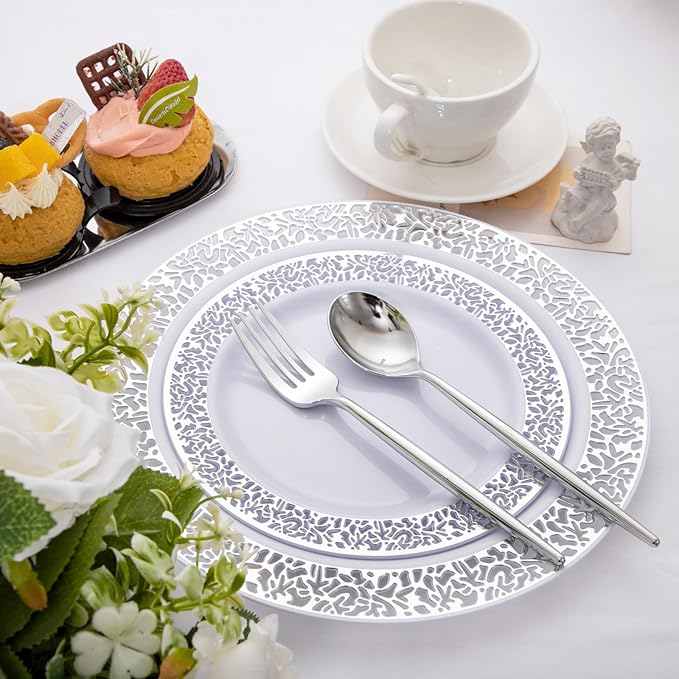 SUT 100Pcs Silver Plastic Silverware - Image 5