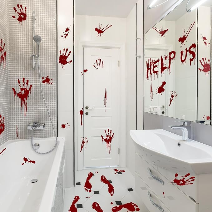 Halloween Window-Clings-Decorations Bloody-Handprint-Footprint Stickers - Image 6