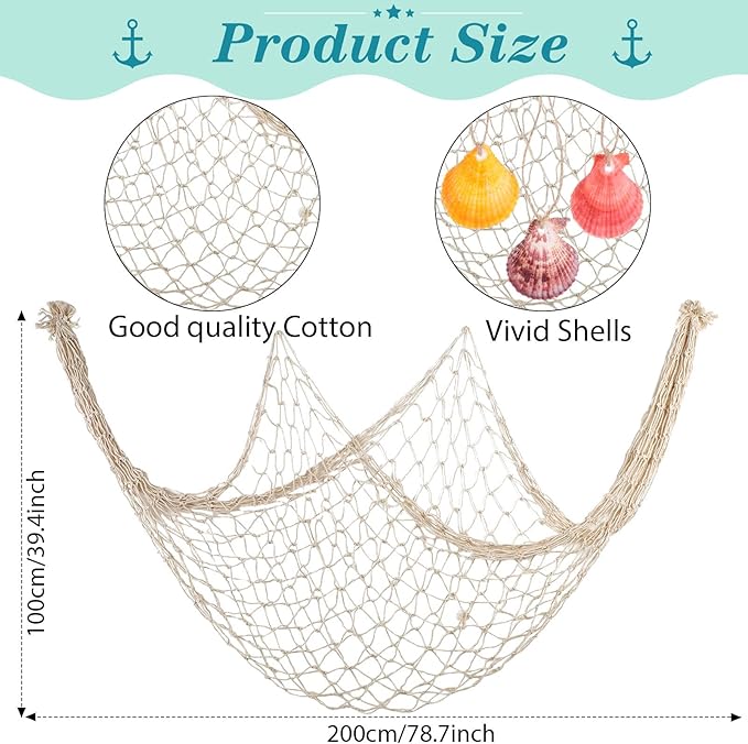 11 Pcs Wooden Nautical Wall Decor Fishing Net Decorations, Include Decorative - Image 2
