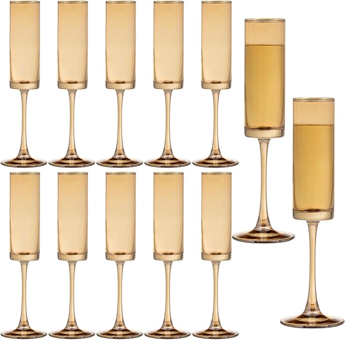 12 Pieces Amber Champagne Flutes 6 OZ Straight Sided Wine Glasses Champagne by Unknown