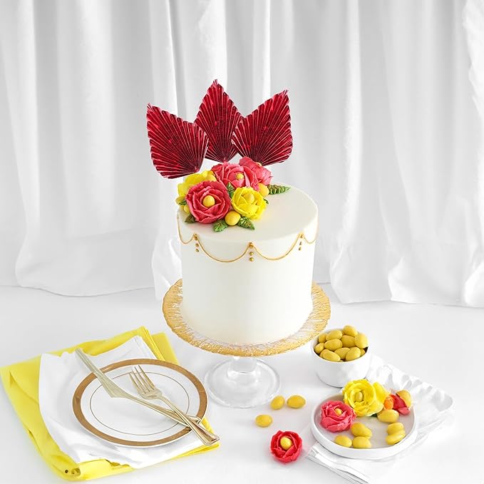 Ephlyn 6Pcs Paper Palm Leaves Fan Cake Toppers Palm Leaf Fan Cake Picks Craft - Image 4