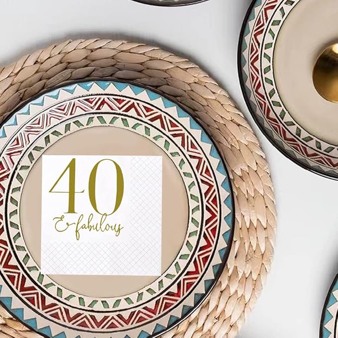 SharkBliss 40 and Fabulous Birthday Cocktail Napkins, 100 Pack Gold 40 and - Image 4