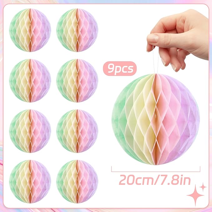Pastel Hanging Honeycomb Ball, Rainbow Party Decorations，Pastel Birthday Party - Image 2