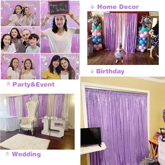 Eternal Beauty Lavender Sequin Backdrop, 8x8 Ft Glitter Background Curtains - Image 8