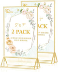 EHWINE 2 Pack Acrylic Sign Holder 5 x 7, Double Sided Gold Picture Frame Stand by EHWINE
