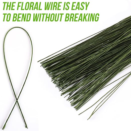GLAMFIELDS 200 Pieces Green Floral Stem Wire 14 inch 22 Gauge Wire and 3 Rolls - Image 4