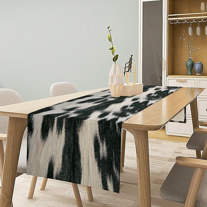 Rustic Cow Skin Print Table Runner, Country Farm Animal Fur Skin Pattern - Image 3