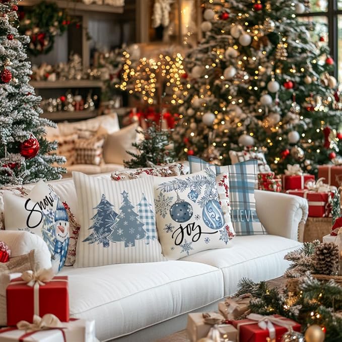 GEEORY Winter Christmas Throw Pillow Covers 16 x 16 Inch Set of 4, Xmas Trees - Image 2
