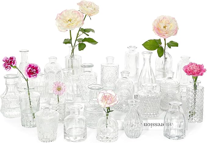 24pcs Glass Bud Vase Set, Small Clear Flower Vases by SUPMIND