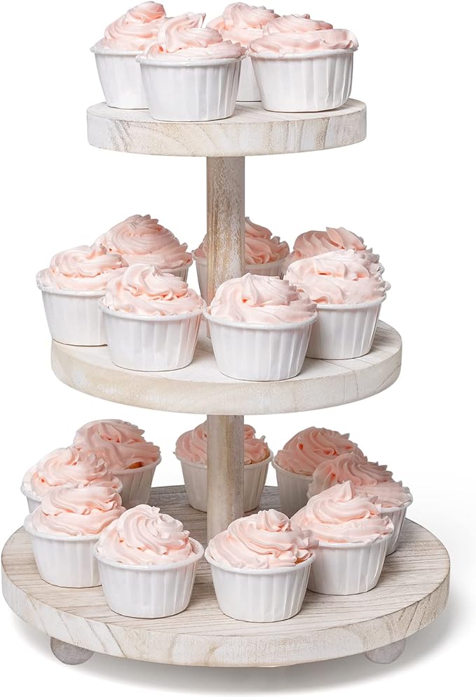 3 Tier Cupcake Stand Round, Wood Cake Stand by VIVIRBIEN