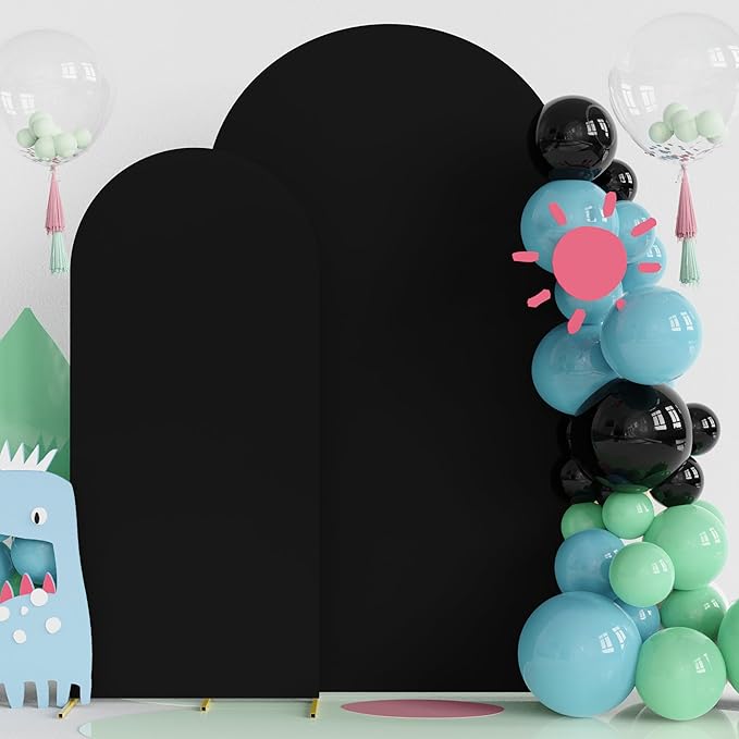 Fomcet Set of 2 Wedding Arch Cover 6FT, 7.2FT Black 2-Sided Round Top Spandex by Fomcet