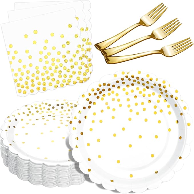 Gold Plates and Napkins Party Supplies 35 7inch disposable dessert plates by LOOWVY