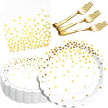 Gold Plates and Napkins Party Supplies 35 7inch disposable dessert plates by LOOWVY