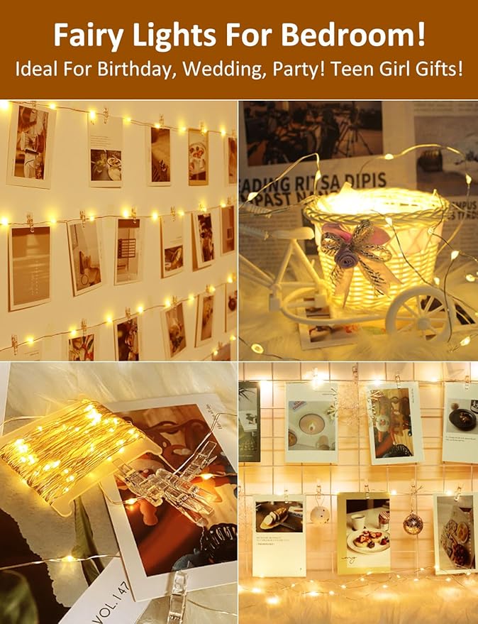 Photo Clip String Lights with Remote, 33FT 100 LED Battery Operated String - Image 6