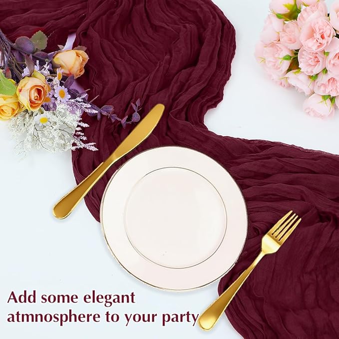 10 Pack Wine red Cheesecloth Table Runner -21*120Inch Long Boho Wedding Table - Image 5