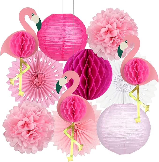 zilue Tropical Party Decorations Pink Flamingo Party Supplies Pom Poms Flowers by zilue