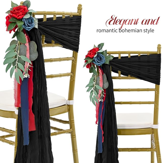 50 PCS Cheesecloth Chair Sashes Bows Wedding Aisle Decorations Chair Ribbon - Image 3