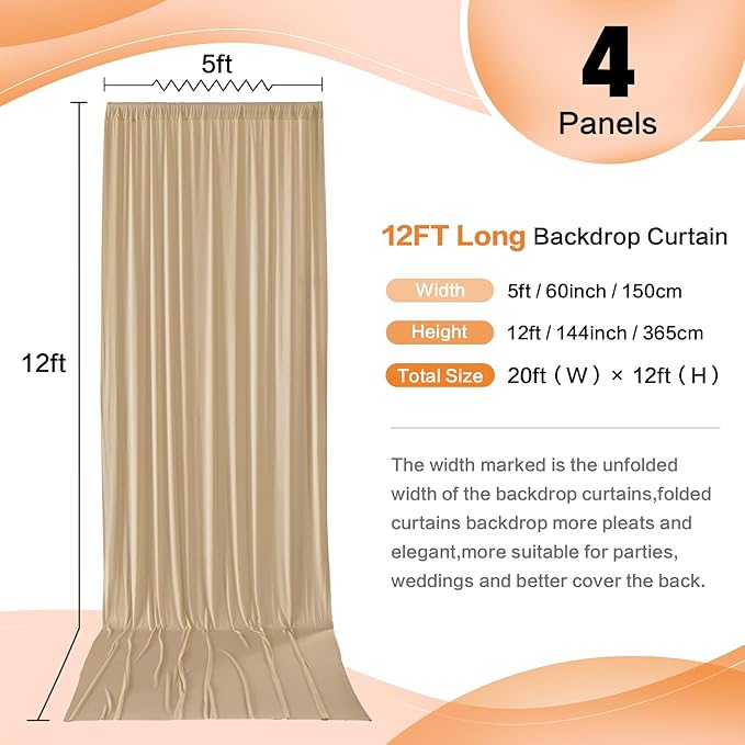 20×12 ft Wrinkle Free Beige Backdrop Curtain - Image 2
