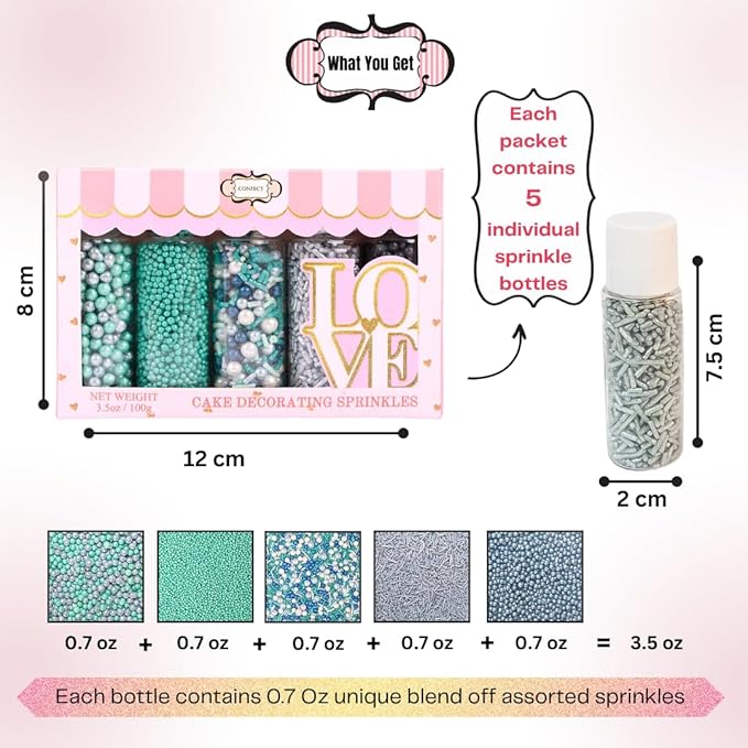Confect Edible Sprinkles | Navy Blue & Teal Dragees, Bright Blue Sparkling - Image 4
