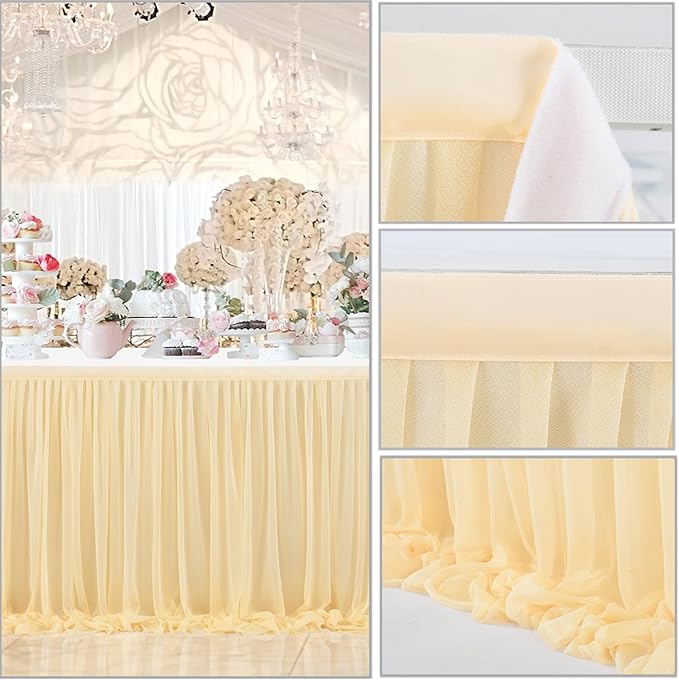 14ft Champagne Table Skirt Tulle Wedding Table Cloth Elegant Tutu Table Skirt - Image 7