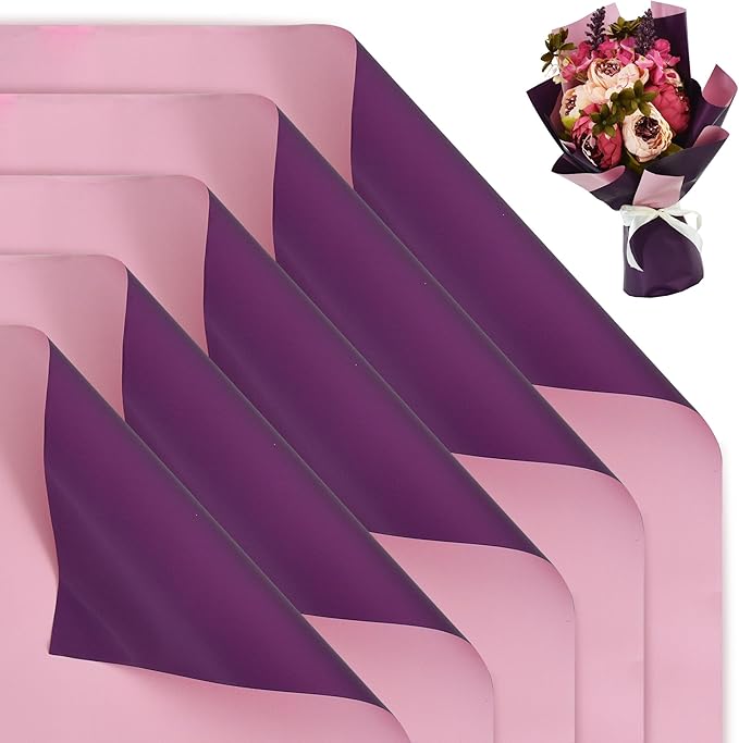 BEISHIDA 20Pcs Pink and Purple Double Sided Floral Wrapping Paper Matte by Beishida