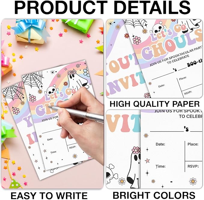 Halloween Birthday Invitations Groovy Rainbow Ghost Halloween Birthday Party - Image 3