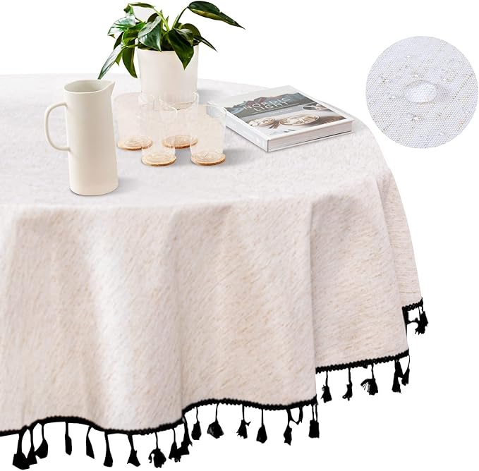 MYSKY HOME 60 Inch Round Cotton Tablecloth, Heavy Duty, Waterproof, Wrinkle by MYSKYHOME